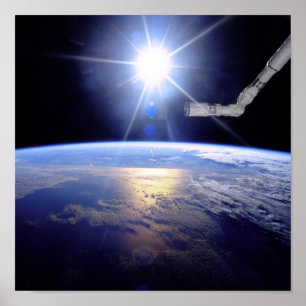 Space Shuttle Robotarm Aardbaan Zonne-uitbarsting Poster