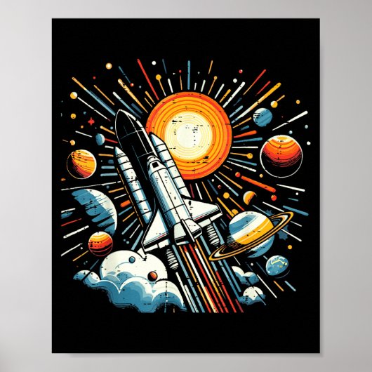 Space Shuttle Sun Planets Rocket Galaxy Boys Kids  Poster (Voorkant)