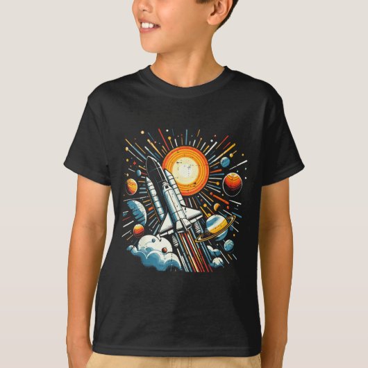 Space Shuttle Sun Planets Rocket Galaxy Boys Kids  T-shirt (Voorkant)