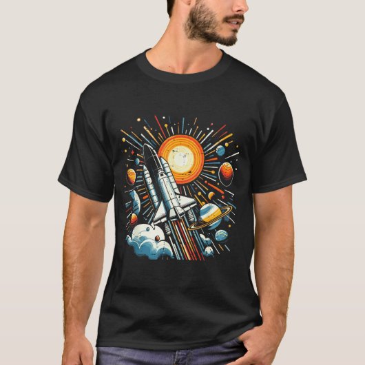 Space Shuttle Sun Planets Rocket Galaxy Boys Kids  T-shirt (Voorkant)
