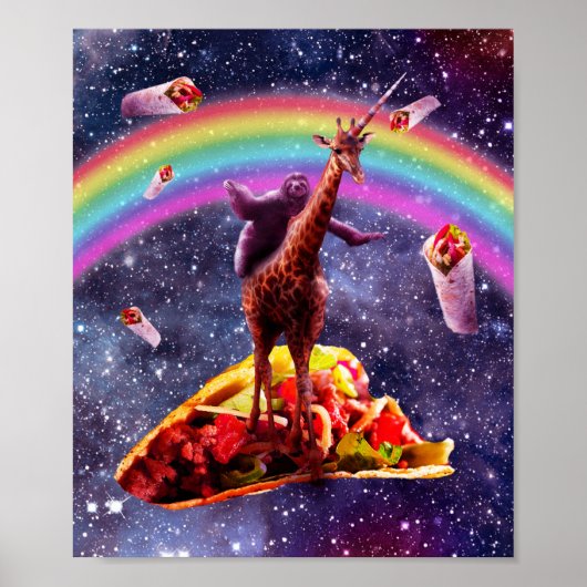Space Sloth Riding Giraffe Unicorn - Taco & Burrit Poster (Voorkant)