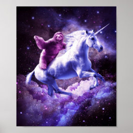 Space Sloth Riding On Unicorn Poster