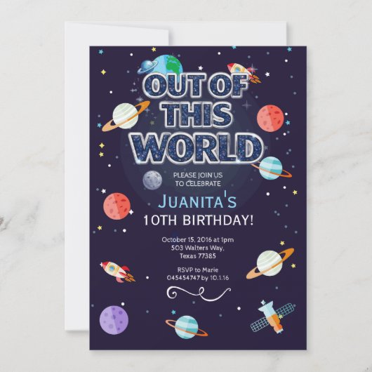 Space Star Birthday Invitation Out Of This World (Devant)