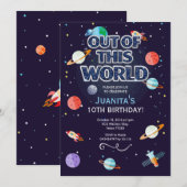 Space Star Birthday Invitation Out Of This World Kaart (Voorkant / Achterkant)