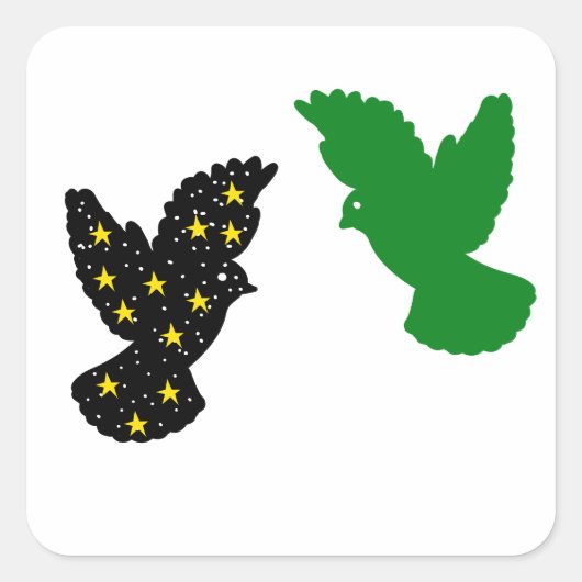 Space Stars Bird & Green Bird Vierkante Sticker (Voorkant)