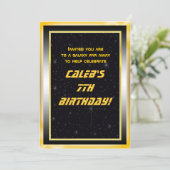 Space Stars Gold Black Galaxy Invitations (Debout devant)