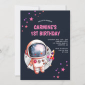 Space Stars Raket Schip 1e Verjaardag Kaart (Voorkant)
