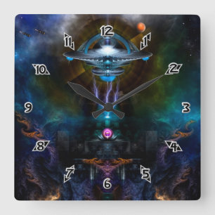 Space Station Ansarious Fractal Art Vierkante Klok