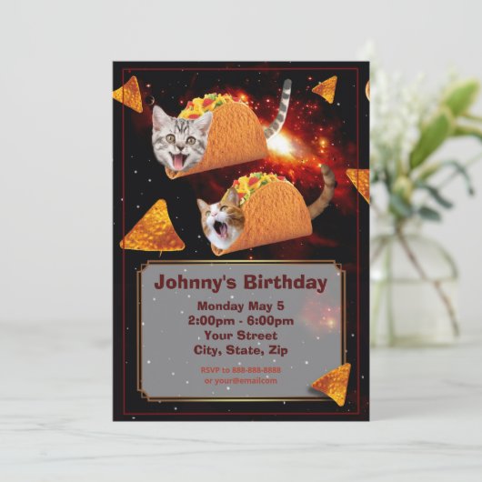 Space Taco Cats Drôle Invitation (Debout devant)