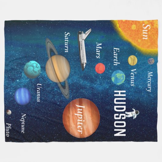 Space Thema Zonnestelsel Planeten Jongens Kamer Fleece Deken (Voorkant (Horizontaal))