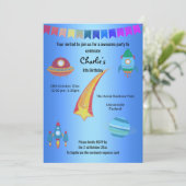 Space Theme Blue Star Birthday Kaart (Staand voorkant)