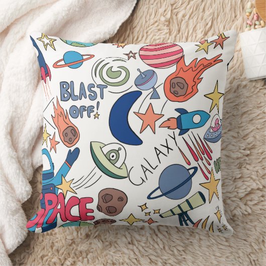 Space Theme Doodle Graphics voor kinderen Kussen (Deken)