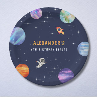 Space Theme Leuke Verjaardagsfeestje Waterverf Papieren Bordje