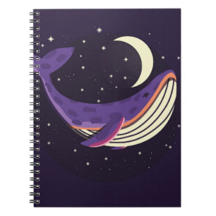 Space whale: kleurrijk geïllustreerd portret. notitieboek