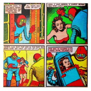 SpaceHawk, martianen en een Damsel Comic Book Page Tegeltje