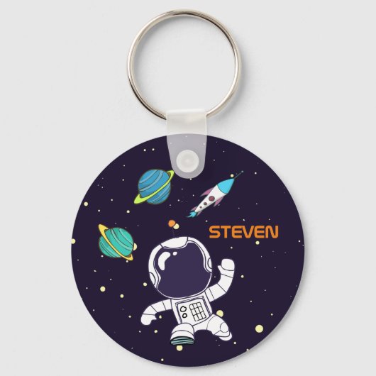 Spaceman Astronaut Floating in Buitenruimte Sleutelhanger (Voorkant)