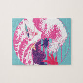 Spaceman die de grote roze golf surft legpuzzel (Horizontaal)