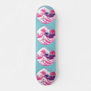 Spaceman die de grote roze golf surft skateboard