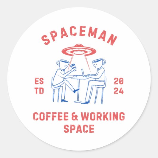 spaceman retro ronde sticker (Voorkant)
