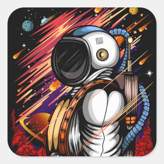 Spaceman Vierkante Sticker (Voorkant)