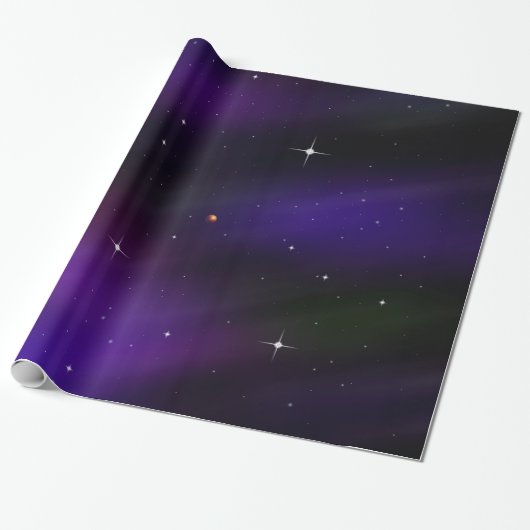 Spacescape met planeten en sterren cadeaupapier (Uitgerold)