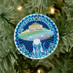 Spaceship Alien Cat Abduction Keramisch Ornament
