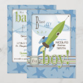 Spaceship Baby shower Invitation Kaart (Voorkant / Achterkant)