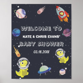 Spaceship Dinosaur Star Planet Baby shower Welkom Poster