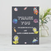 Spaceship Dinosaur Star Planet Galaxy Baby shower Bedankkaart (Staand voorkant)