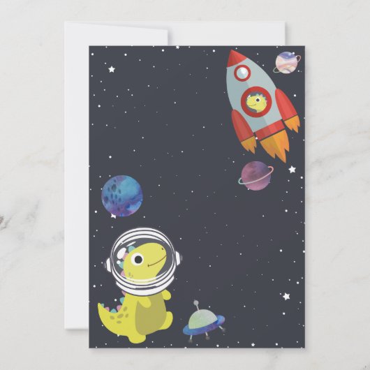 Spaceship Dinosaur Star Planet Galaxy Baby shower Bedankkaart (Achterkant)