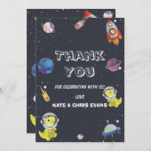 Spaceship Dinosaur Star Planet Galaxy Baby shower Bedankkaart (Voorkant / Achterkant)