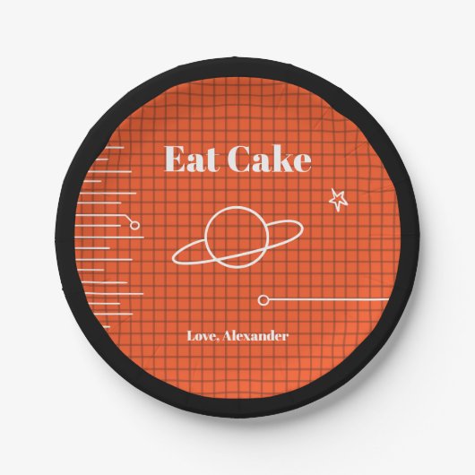 Spaceship Eat Cake Birthday Papieren Bordje (Voorkant)