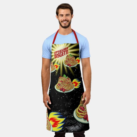 Spaceship spaghetti kookkeuken schort (Gedragen)