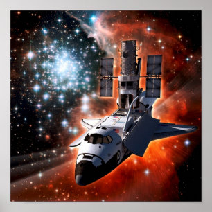 Spaceshuttle Atlantis Hubble-telescoop Kunstwerk Poster
