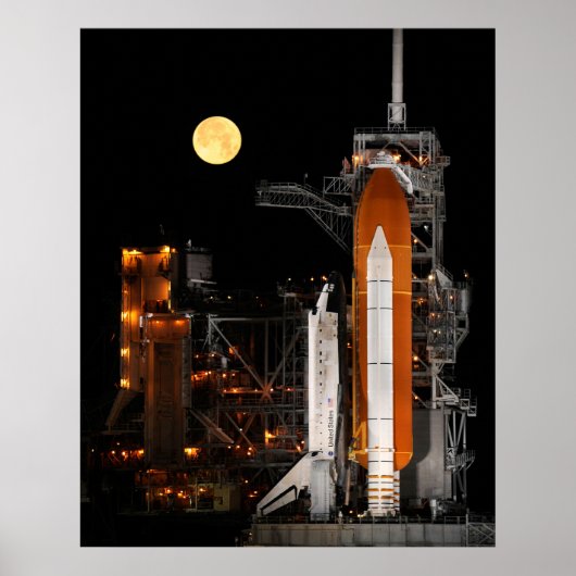 Spaceshuttle Discovery en Maan Poster (Voorkant)