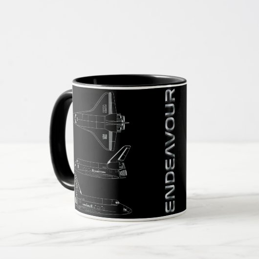 Spaceshuttle Endeavour All-Black Blauwdruk Mok (Voorkant links)