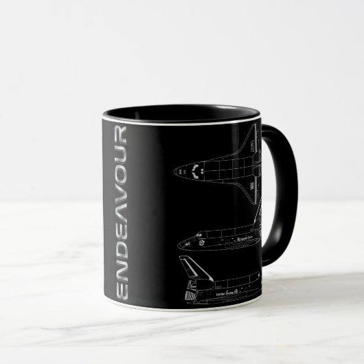 Spaceshuttle Endeavour All-Black Blauwdruk Mok (Voorkant rechts)
