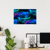 Spaciale vervorming in blauw Abstract Poster (Thuiskantoor)