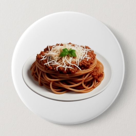 Spaghetti Bolognese met kaas en basilicum Ronde Button 4,0 Cm (Voorkant)