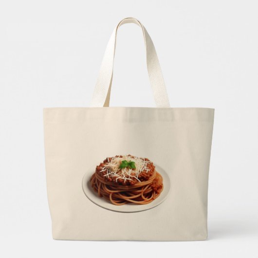Spaghetti Bolognese met kaas en basilicumblaadjes Grote Tote Bag (Achterkant)