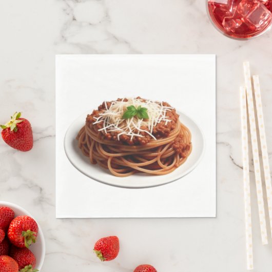 Spaghetti Bolognese met kaas en basilicumblaadjes Servet (Insitu)