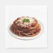 Spaghetti Bolognese met kaas en basilicumblaadjes Servet (Voorkant)