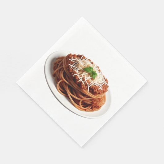 Spaghetti Bolognese met kaas en basilicumblaadjes Servet (Hoek)