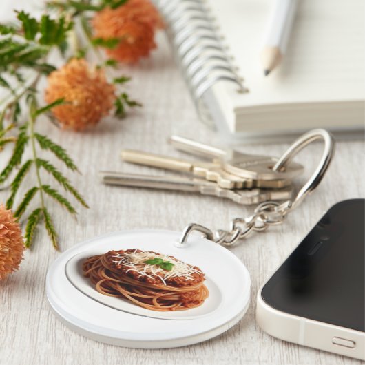 Spaghetti Bolognese met kaas en basilicumblaadjes Sleutelhanger (Voorkant Rechts)