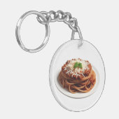 Spaghetti Bolognese met kaas en basilicumblaadjes Sleutelhanger (Voorkant Links)
