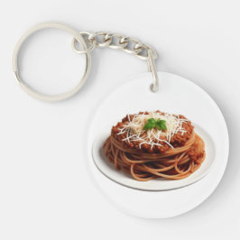 Spaghetti Bolognese met kaas en basilicumblaadjes Sleutelhanger