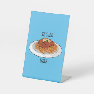 Spaghetti cartoon illustratie reclamebord met voetstuk