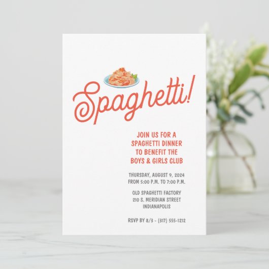 Spaghetti Dinner Fundraiser Uitnodiging (Staand voorkant)