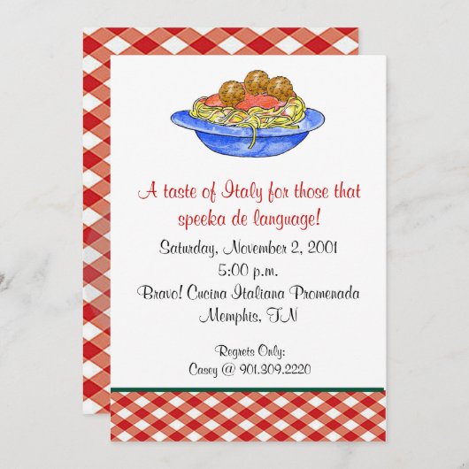 Spaghetti Dinner Invitation Kaart (Voorkant / Achterkant)