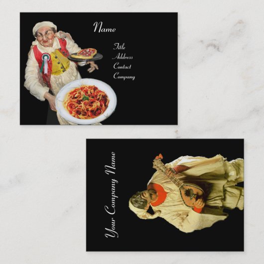 SPAGHETTI EN MANDOLIN ITALIAANSE KITCHEN, zwart ro Visitekaartje (Voorkant / Achterkant)